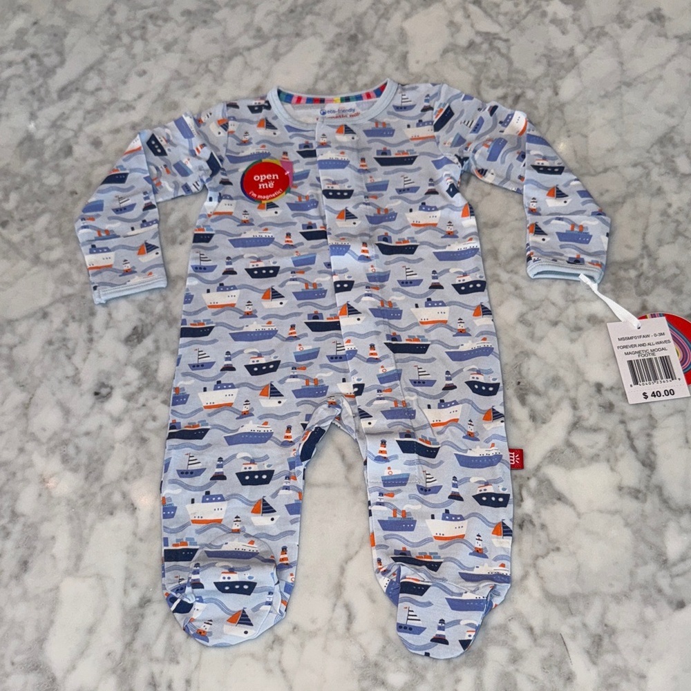 NWT Magnetic Me Modal Nautical Print Footie 0/3M